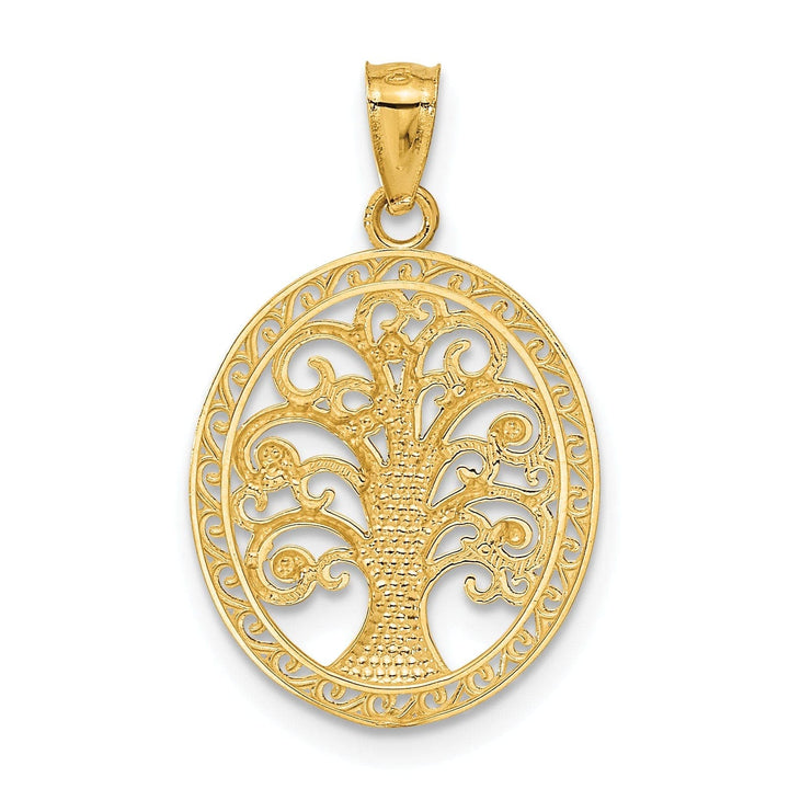 Lovely Rita's Pendants & Charms 14k Yellow Gold White Rhodium Solid Textured Polished Finish Oval Shape Tree of Life Charm Pendant