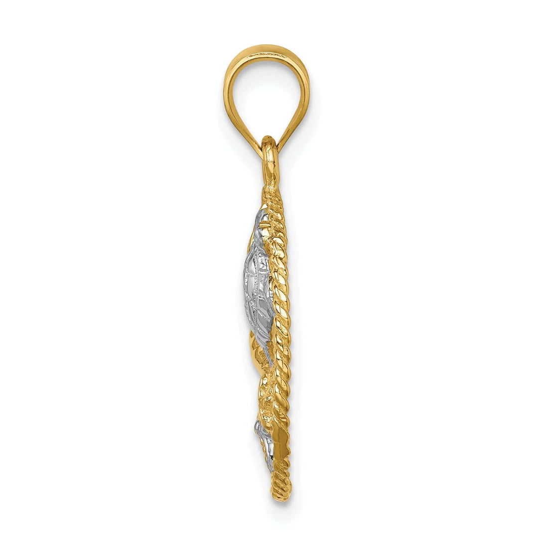 Lovely Rita's Pendants & Charms 14K Yellow Gold, White Rhodium Solid Textured Polished Finish Sealife with Turtle, Starfish, Clam Design Circle Shape Charm Pendant