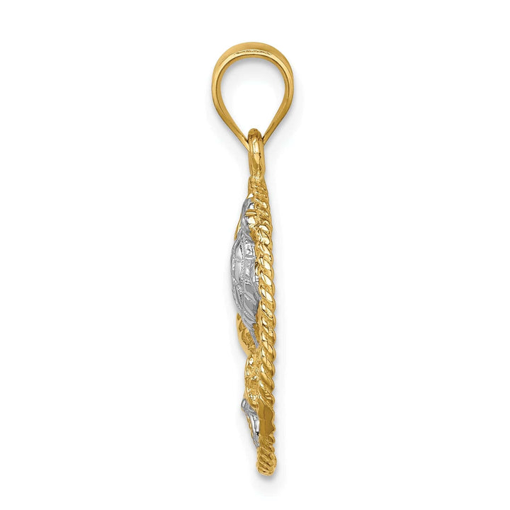 Lovely Rita's Pendants & Charms 14K Yellow Gold, White Rhodium Solid Textured Polished Finish Sealife with Turtle, Starfish, Clam Design Circle Shape Charm Pendant