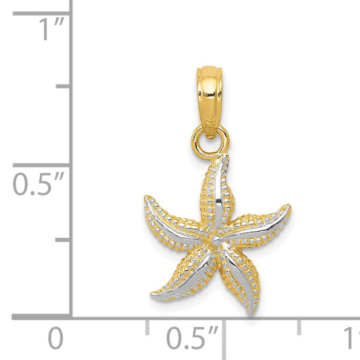 Lovely Rita's Pendants & Charms 14K Yellow Gold, White Rhodium Solid Textured Polished Finish Starfish Charm Pendant