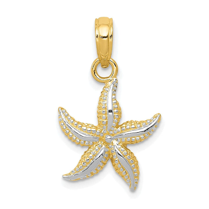 Lovely Rita's Pendants & Charms 14K Yellow Gold, White Rhodium Solid Textured Polished Finish Starfish Charm Pendant