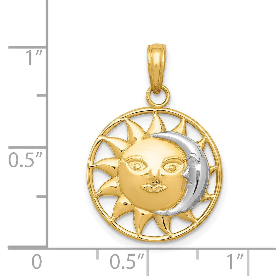 Lovely Rita's Pendants & Charms 14k Yellow Gold White Rhodium Solid Textured Polished Finish Sun and Moon Design Charm Pendant