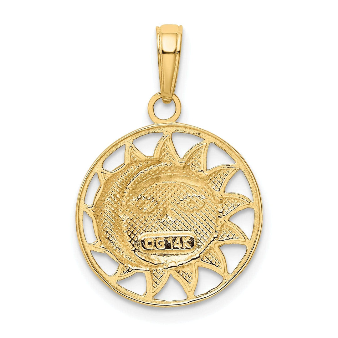 Lovely Rita's Pendants & Charms 14k Yellow Gold White Rhodium Solid Textured Polished Finish Sun and Moon Design Charm Pendant