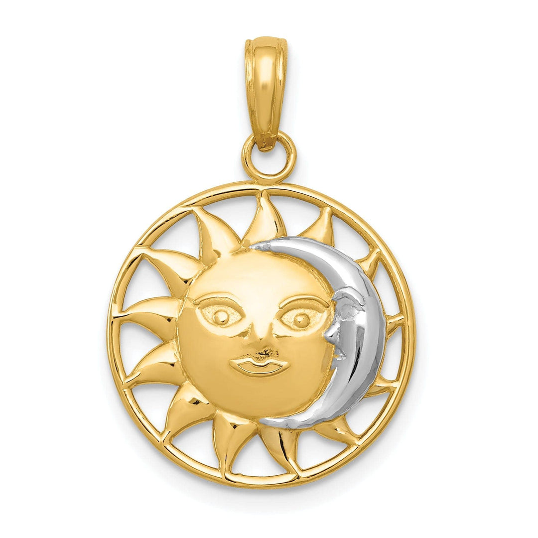 Lovely Rita's Pendants & Charms 14k Yellow Gold White Rhodium Solid Textured Polished Finish Sun and Moon Design Charm Pendant