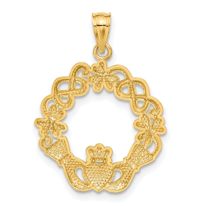 Lovely Rita's Pendants & Charms 14k Yellow Gold White Rhodium Solid Textured Polished Finished Mens Claddagh Design Charm Pendant