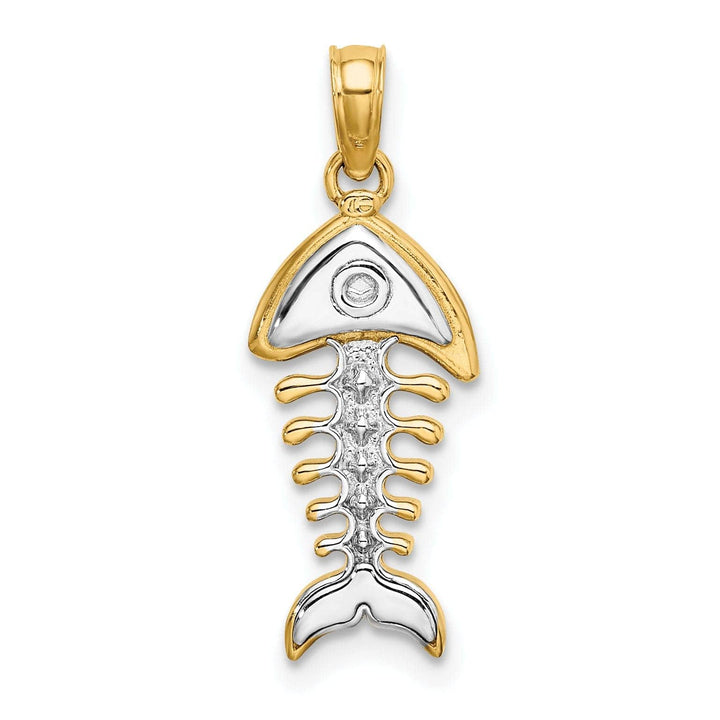 Lovely Rita's Pendants & Charms 14K Yellow Gold White Rhodium Texture Polished 3-D Fishbone Charm