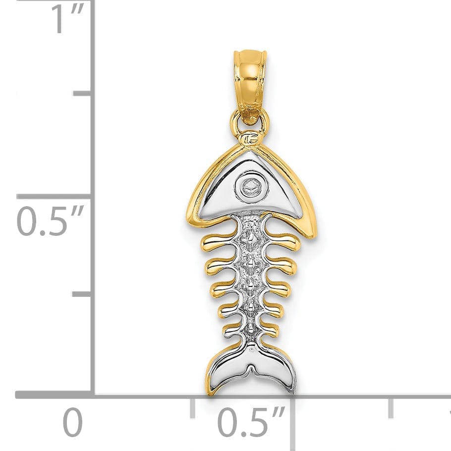Lovely Rita's Pendants & Charms 14K Yellow Gold White Rhodium Texture Polished 3-D Fishbone Charm