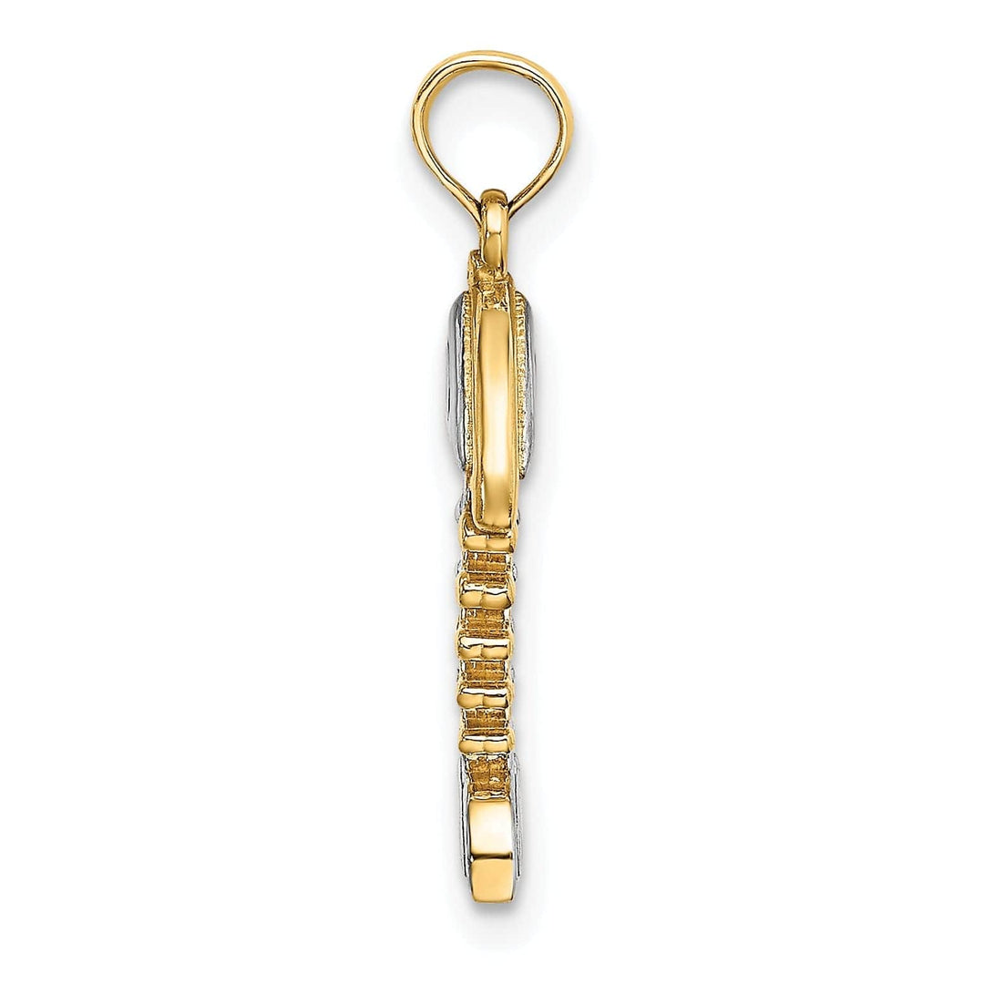 Lovely Rita's Pendants & Charms 14K Yellow Gold White Rhodium Texture Polished 3-D Fishbone Charm
