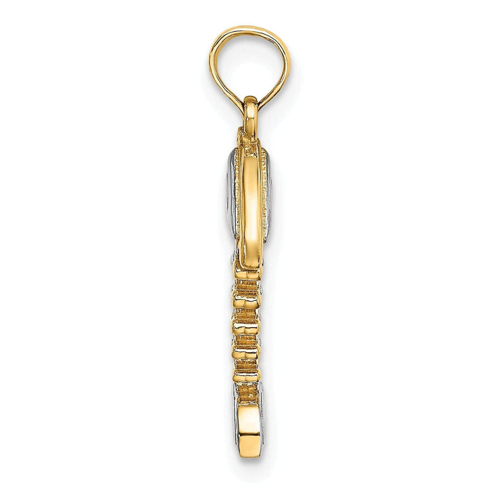 Lovely Rita's Pendants & Charms 14K Yellow Gold White Rhodium Texture Polished 3-D Fishbone Charm