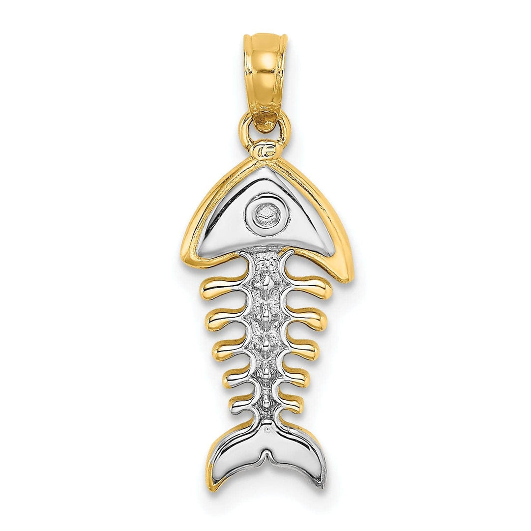 Lovely Rita's Pendants & Charms 14K Yellow Gold White Rhodium Texture Polished 3-D Fishbone Charm