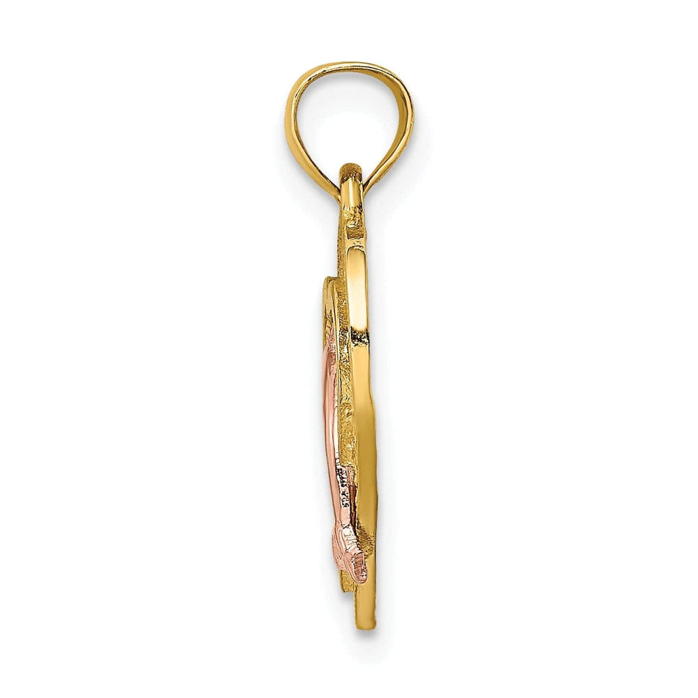 Lovely Rita's Pendants & Charms 14K Yellow Gold White Rhodium Texture Polished Finish Dolphin Swimming in Heart Charm Pendant