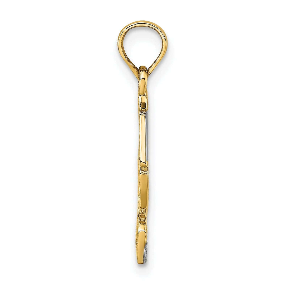 Lovely Rita's Pendants & Charms 14K Yellow Gold, White Rhodium Texture Polished Finish Pelican Standing on Top Dock Piling Charm Pendant