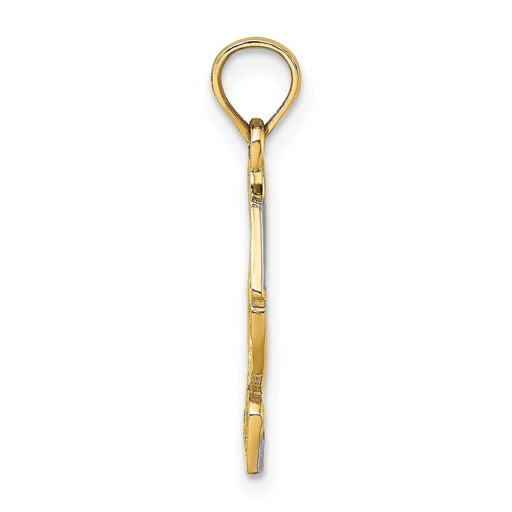 Lovely Rita's Pendants & Charms 14K Yellow Gold, White Rhodium Texture Polished Finish Pelican Standing on Top Dock Piling Charm Pendant