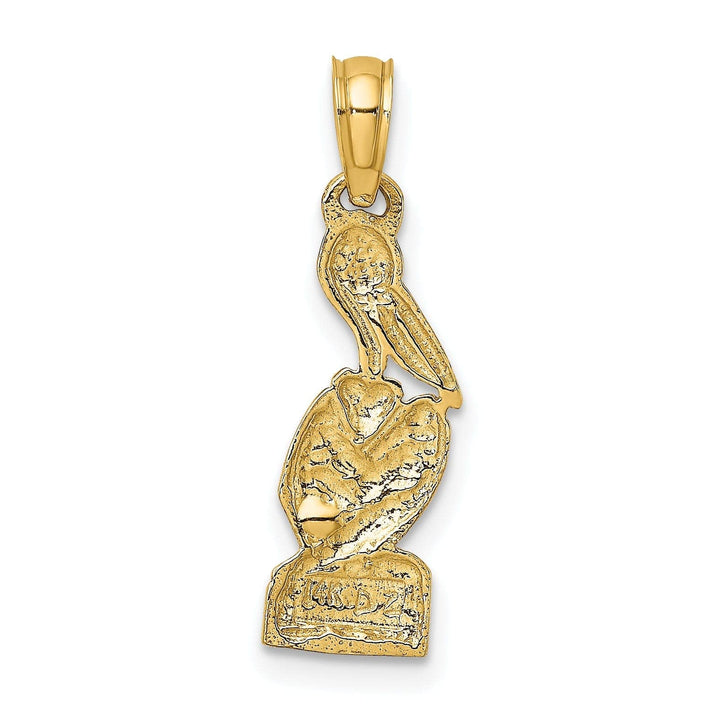 Lovely Rita's Pendants & Charms 14K Yellow Gold, White Rhodium Texture Polished Finish Pelican Standing on Top Dock Piling Charm Pendant
