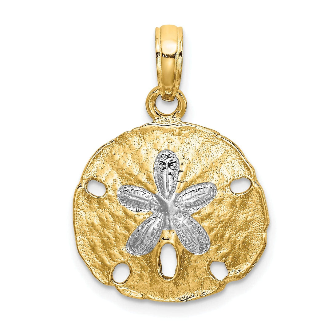 Lovely Rita's Pendants & Charms 14K Yellow Gold White Rhodium Texture Polished Finish Sand Dollar Charm Pendant