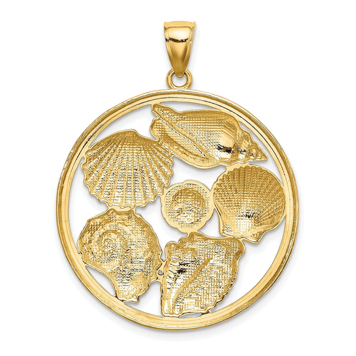 Lovely Rita's Pendants & Charms 14k Yellow Gold White Rhodium Texture Polished Finish Shell Cluster in Circle Design Charm Pendant