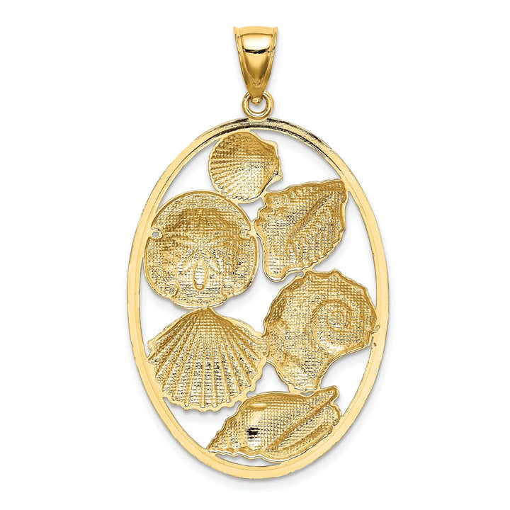 Lovely Rita's Pendants & Charms 14k Yellow Gold White Rhodium Texture Polished Finish Shell Cluster In Oval Frame Design Charm Pendant