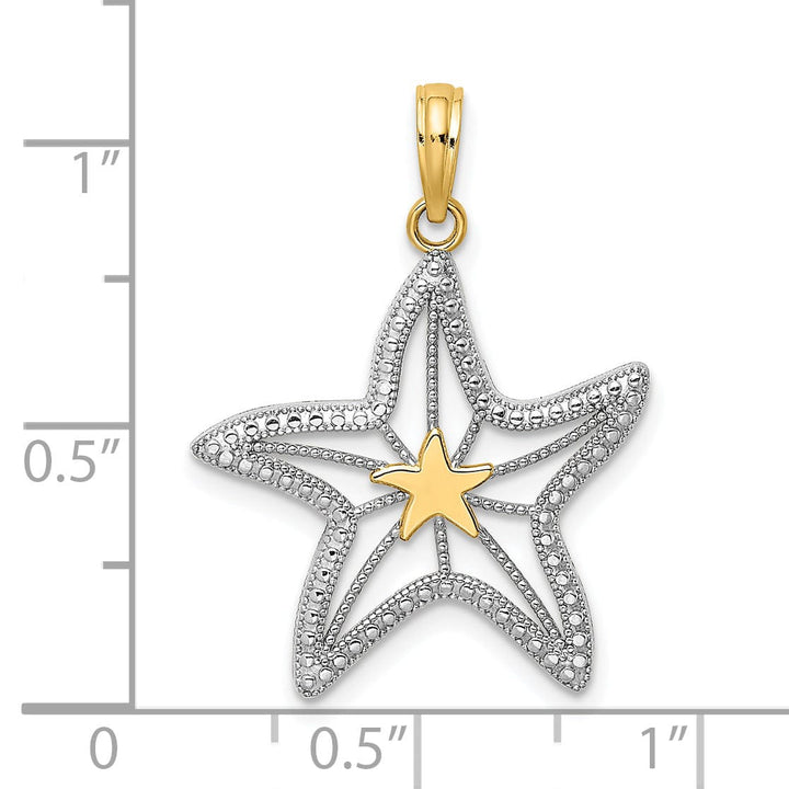 Lovely Rita's Pendants & Charms 14K Yellow Gold White Rhodium Texture Polished Finish Small Cut Out with Star Design Starfish Charm Pendant