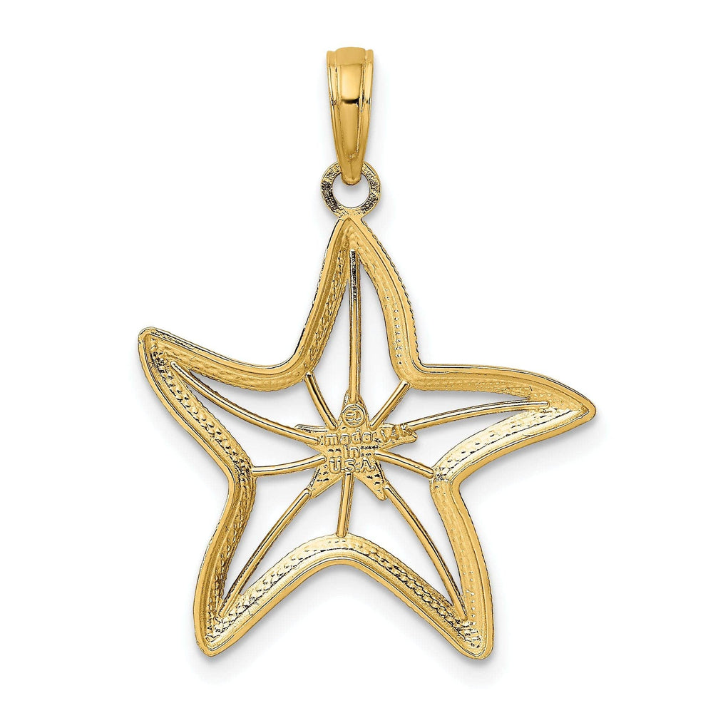 Lovely Rita's Pendants & Charms 14K Yellow Gold White Rhodium Texture Polished Finish Small Cut Out with Star Design Starfish Charm Pendant