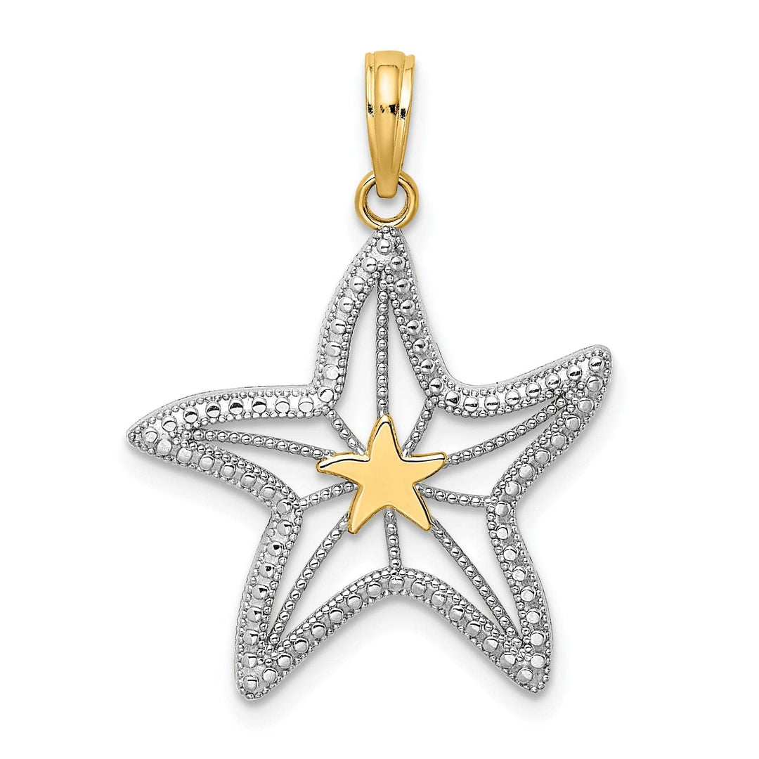 Lovely Rita's Pendants & Charms 14K Yellow Gold White Rhodium Texture Polished Finish Small Cut Out with Star Design Starfish Charm Pendant