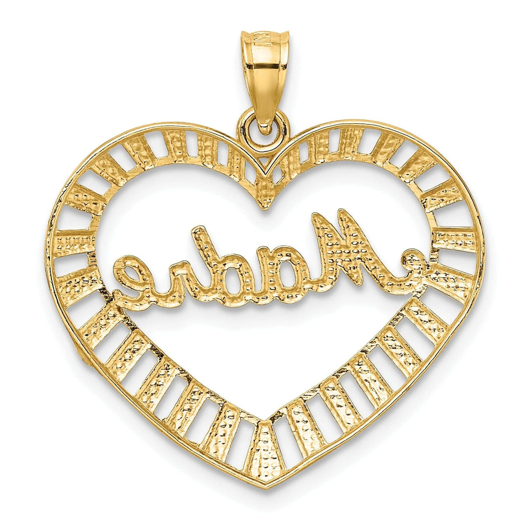 Lovely Rita's Pendants & Charms 14k Yellow Gold, White Rhodium Textured Diamond Cut Polished Finish MADRE in Heart Design Charm Pendant