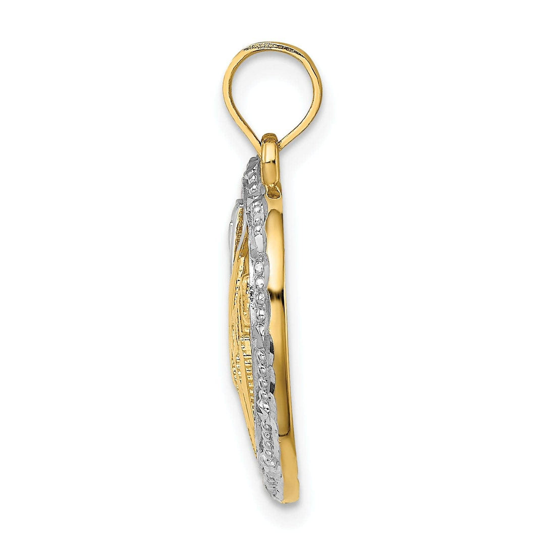 Lovely Rita's Pendants & Charms 14k Yellow Gold, White Rhodium Textured Polished Finish #1 MOM In Heart Design Charm Pendant