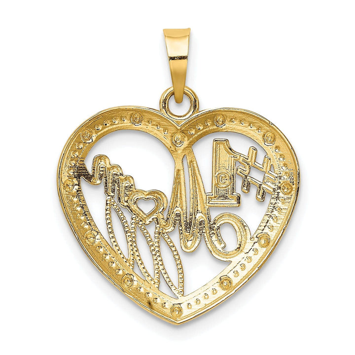 Lovely Rita's Pendants & Charms 14k Yellow Gold, White Rhodium Textured Polished Finish #1 MOM In Heart Design Charm Pendant