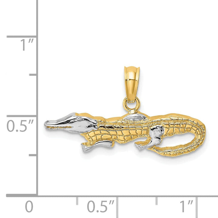 Lovely Rita's Pendants & Charms 14k Yellow Gold White Rhodium Textured Polished Finish 2-Dimensiona  Alligator Charm Pendant