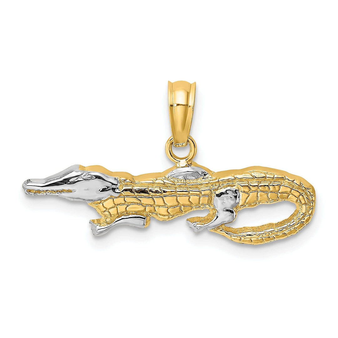 Lovely Rita's Pendants & Charms 14k Yellow Gold White Rhodium Textured Polished Finish 2-Dimensiona  Alligator Charm Pendant