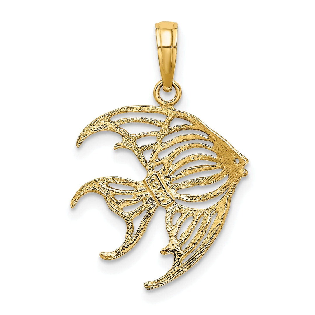 Lovely Rita's Pendants & Charms 14K Yellow Gold White Rhodium Textured Polished Finish ANGELFISH Cut Out Design Charm Pendant