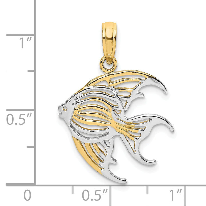 Lovely Rita's Pendants & Charms 14K Yellow Gold White Rhodium Textured Polished Finish ANGELFISH Cut Out Design Charm Pendant