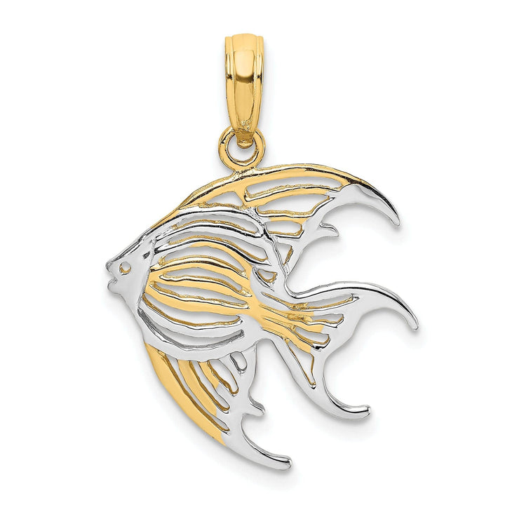 Lovely Rita's Pendants & Charms 14K Yellow Gold White Rhodium Textured Polished Finish ANGELFISH Cut Out Design Charm Pendant