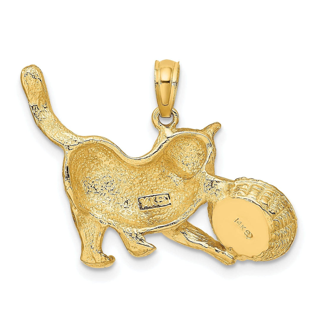 Lovely Rita's Pendants & Charms 14k Yellow Gold White Rhodium Textured Polished Finish Cat Playing with Yarn in Basket Design Charm Pendant