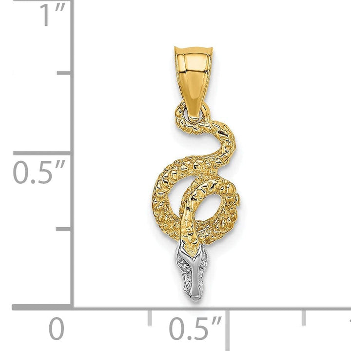 Lovely Rita's Pendants & Charms 14k Yellow Gold White Rhodium Textured Polished Finish Coiled Snake Design Charm Pendant