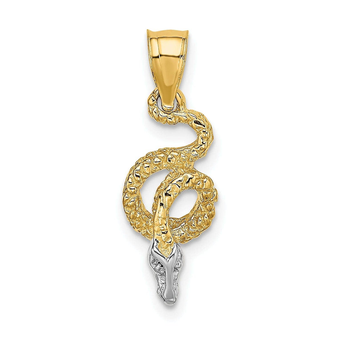 Lovely Rita's Pendants & Charms 14k Yellow Gold White Rhodium Textured Polished Finish Coiled Snake Design Charm Pendant