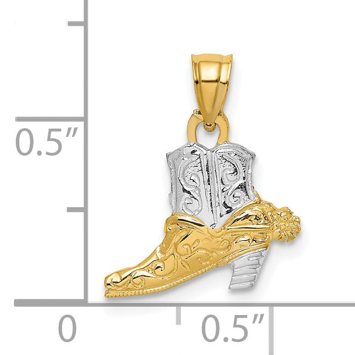 Lovely Rita's Pendants & Charms 14k Yellow Gold White Rhodium Textured Polished Finish Cowboy Boot Charm Pendant