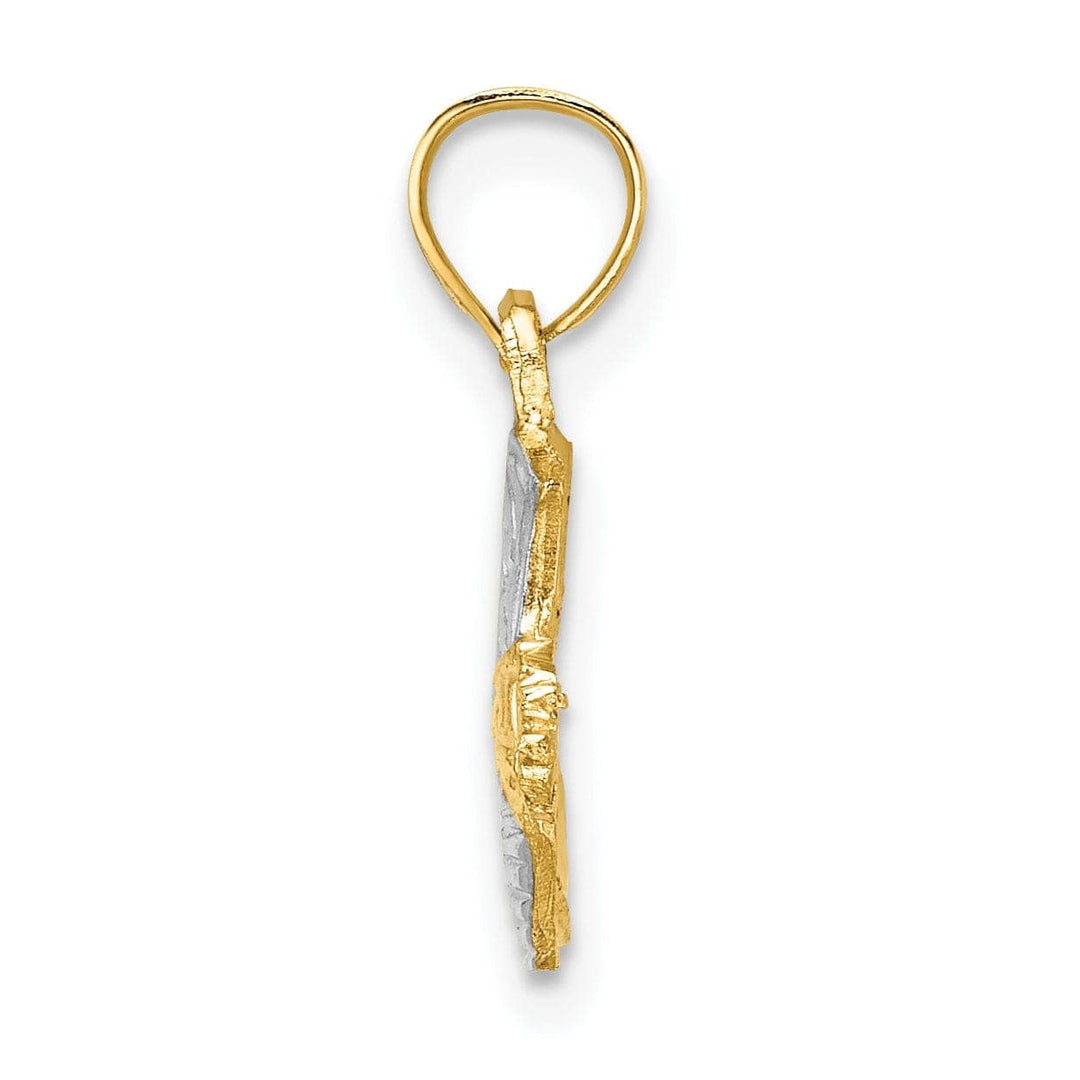 Lovely Rita's Pendants & Charms 14k Yellow Gold White Rhodium Textured Polished Finish Cowboy Boot Charm Pendant