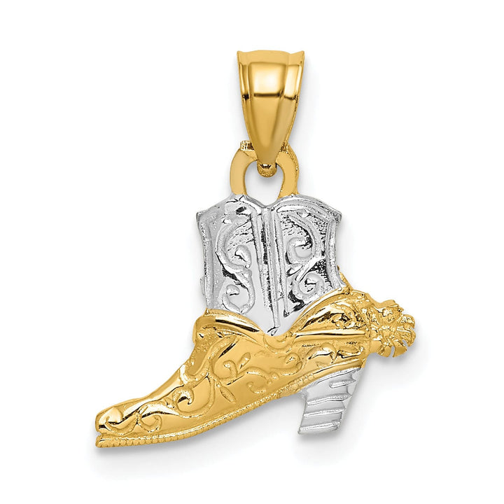 Lovely Rita's Pendants & Charms 14k Yellow Gold White Rhodium Textured Polished Finish Cowboy Boot Charm Pendant