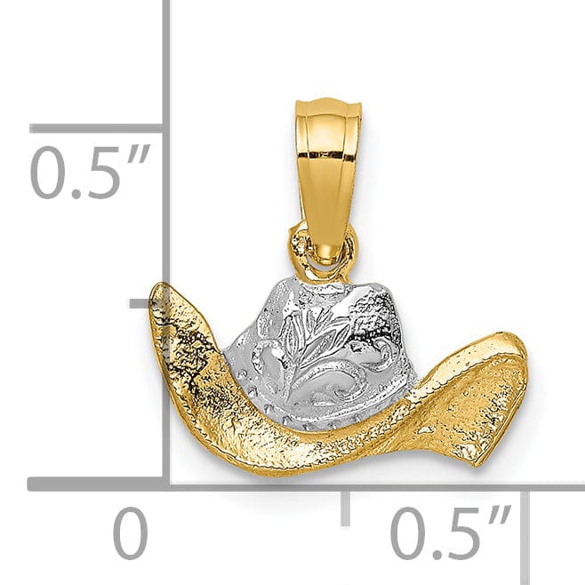 Lovely Rita's Pendants & Charms 14k Yellow Gold White Rhodium Textured Polished Finish Cowboy Hat Charm Pendant