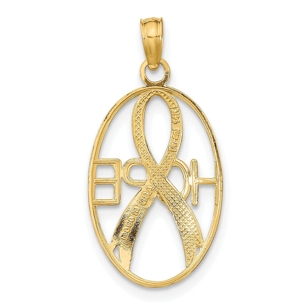 Lovely Rita's Pendants & Charms 14k Yellow Gold White Rhodium Textured Polished Finish HOPE with Ribbon Design Oval Shape Charm Pendant