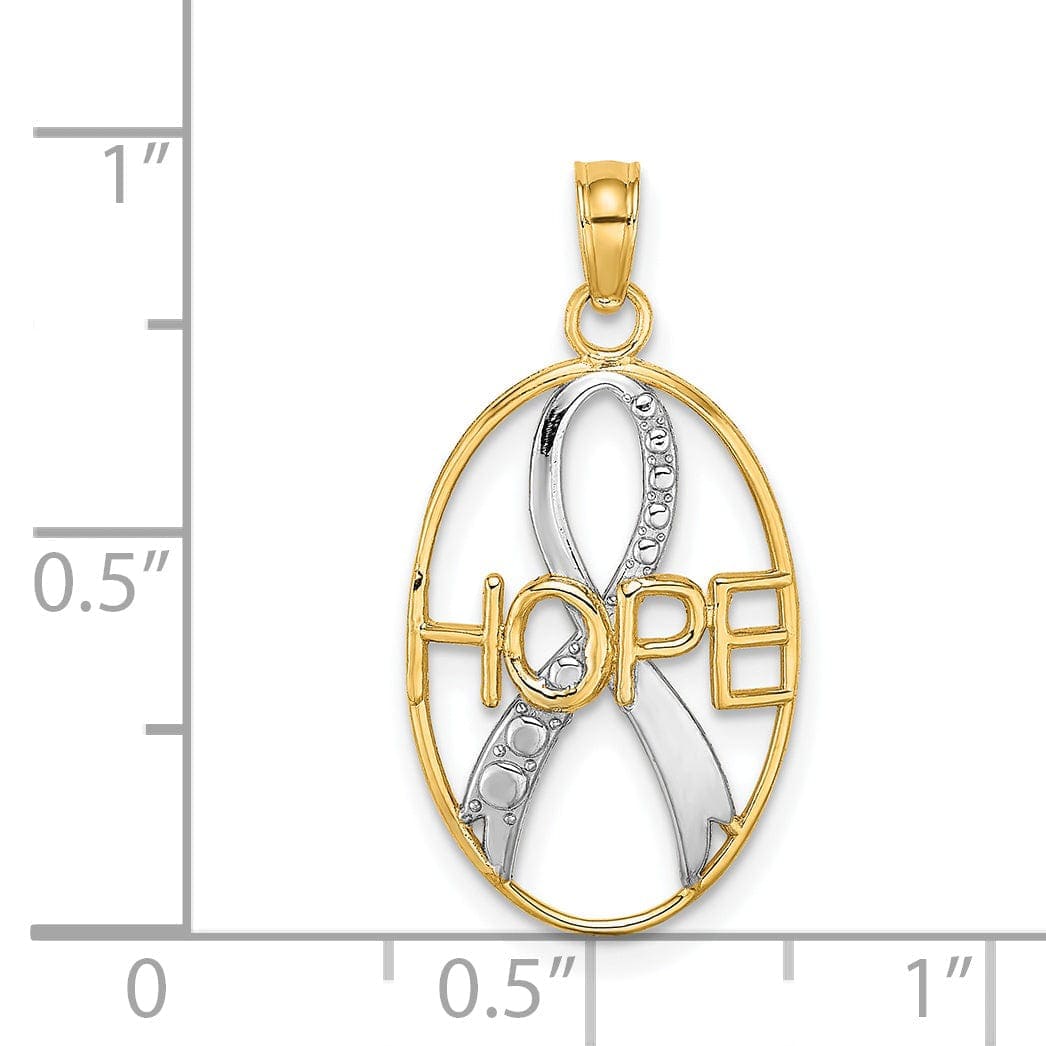 Lovely Rita's Pendants & Charms 14k Yellow Gold White Rhodium Textured Polished Finish HOPE with Ribbon Design Oval Shape Charm Pendant
