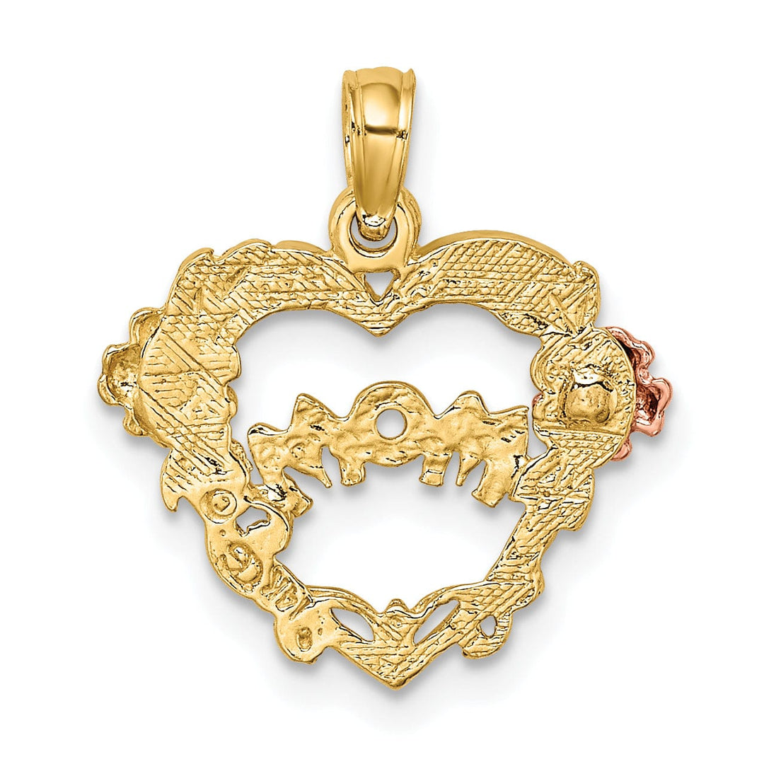 Lovely Rita's Pendants & Charms 14k Yellow Gold,White Rhodium Textured Polished Finish MOM Heart with Flowers Design Charm Pendant