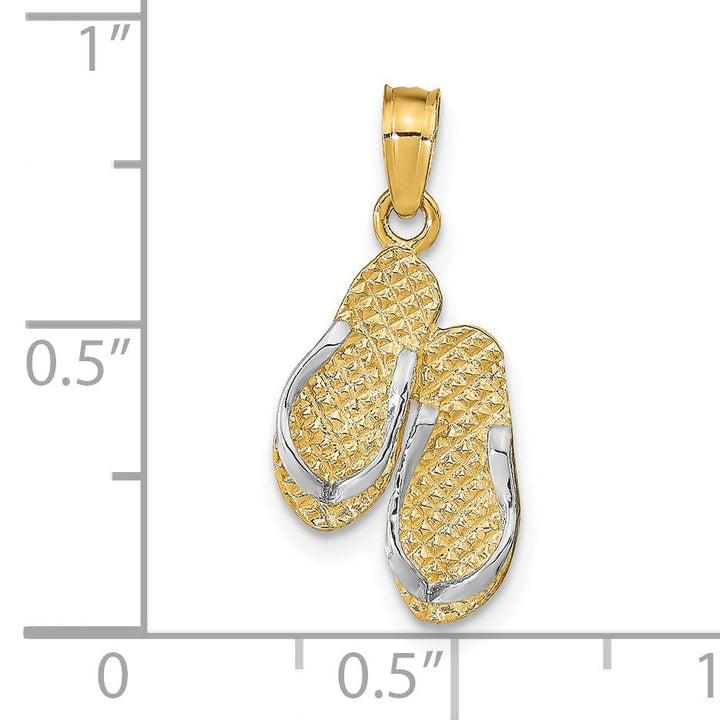 Lovely Rita's Pendants & Charms 14k Yellow Gold, White Rhodium Textured Polished Finish Reversible HAWAII Double Flip-Flop Sandles Charm Pendant