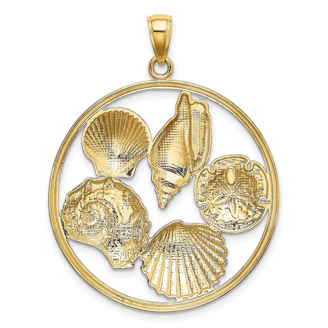 Lovely Rita's Pendants & Charms 14k Yellow Gold White Rhodium Textured Polished Finish Shell Cluster in Circle Design Charm Pendant
