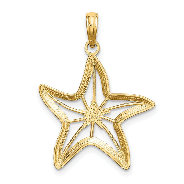 Lovely Rita's Pendants & Charms 14K Yellow Gold White Rhodium Textured Polished Finish Small Cut Out with Star Design Starfish Charm Pendant