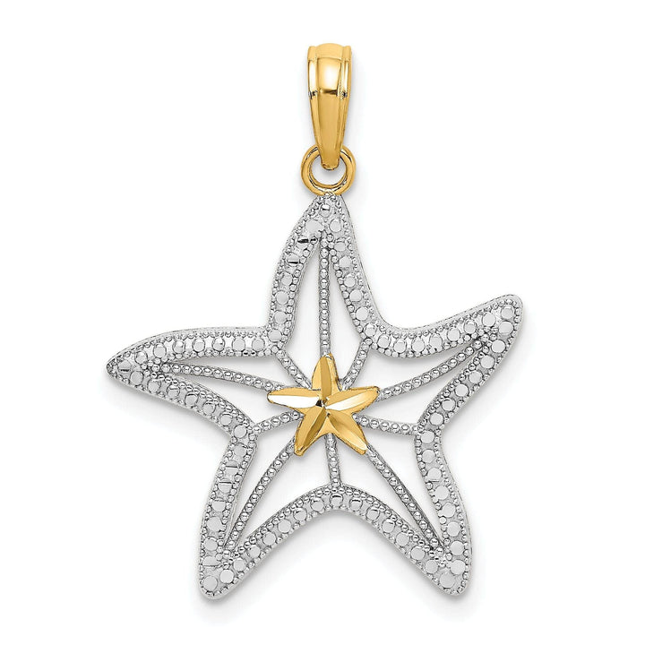 Lovely Rita's Pendants & Charms 14K Yellow Gold White Rhodium Textured Polished Finish Small Cut Out with Star Design Starfish Charm Pendant