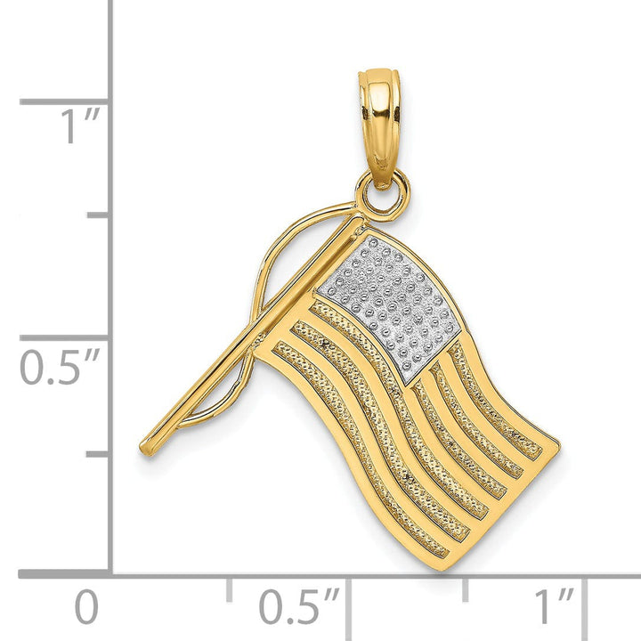 Lovely Rita's Pendants & Charms 14k Yellow Gold, White Rhodium Textured Polished Finish U.S.A American Flag Charm Pendant