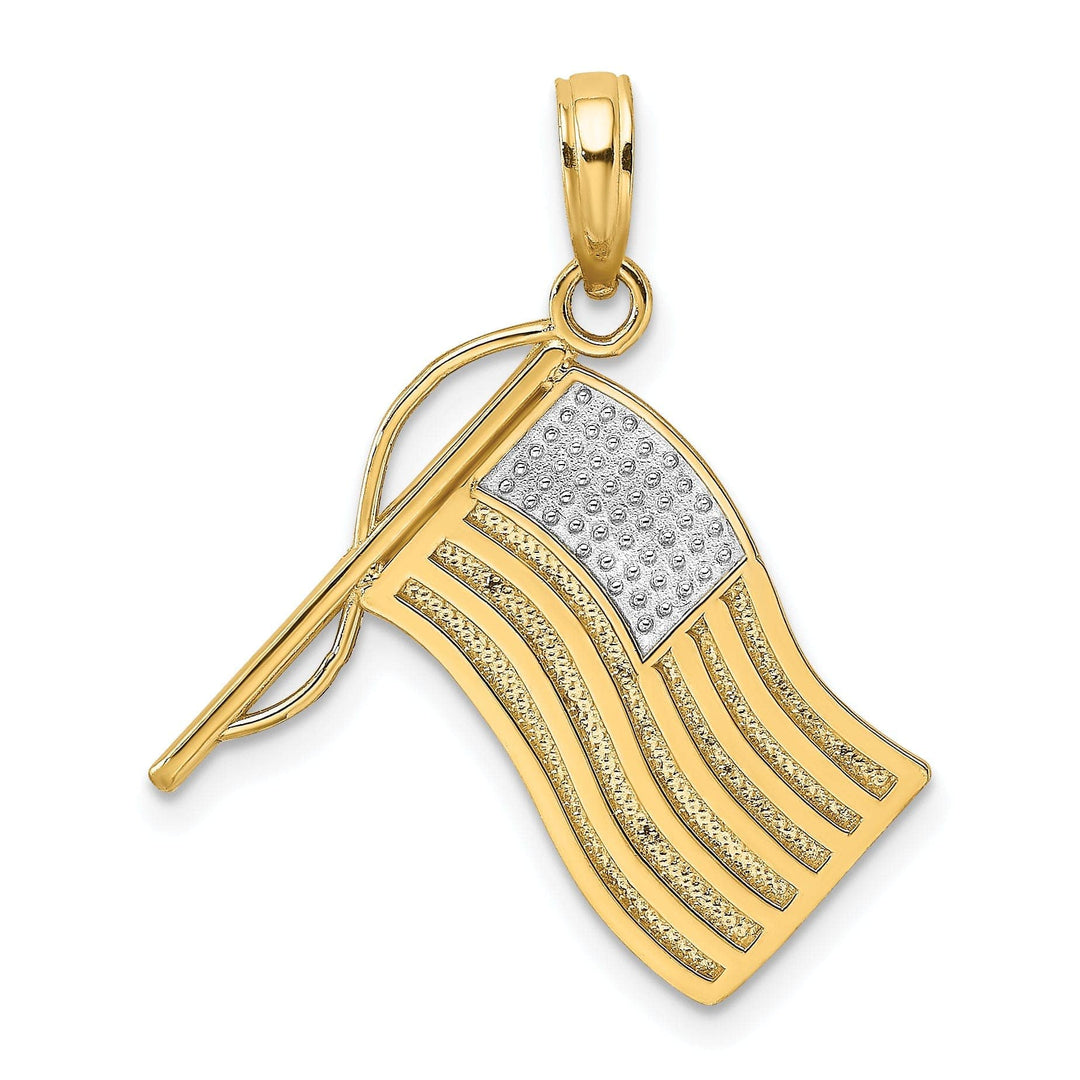 Lovely Rita's Pendants & Charms 14k Yellow Gold, White Rhodium Textured Polished Finish U.S.A American Flag Charm Pendant