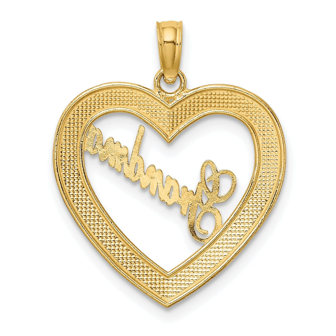 Lovely Rita's Pendants & Charms 14k Yellow Gold, White RhodiumPolished Diamond Cut Finish Heart Shape Script GRANDMA Charm Pendant
