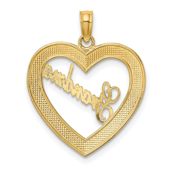 Lovely Rita's Pendants & Charms 14k Yellow Gold, White RhodiumPolished Diamond Cut Finish Heart Shape Script GRANDMA Charm Pendant